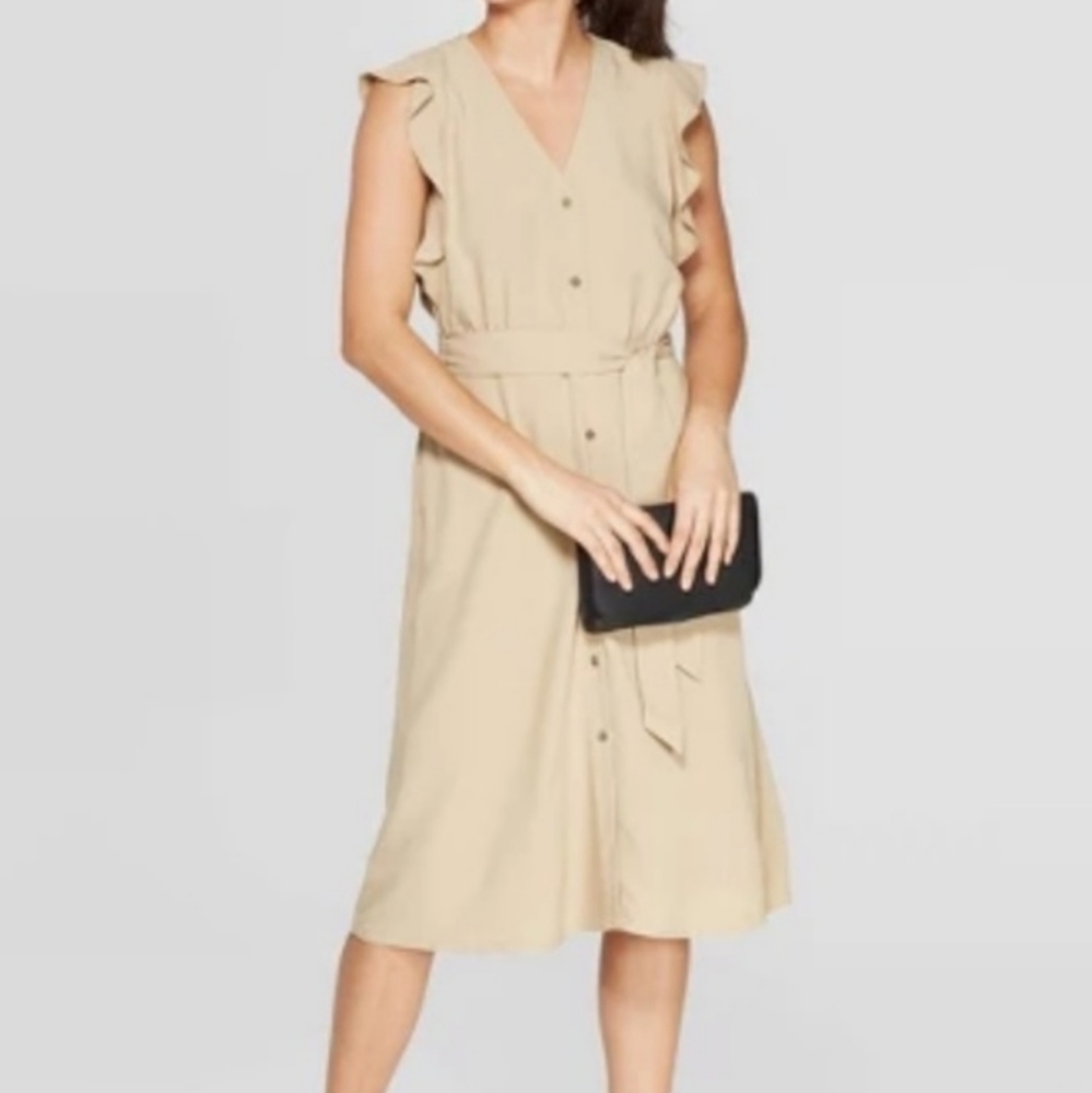 Beige button midi dress